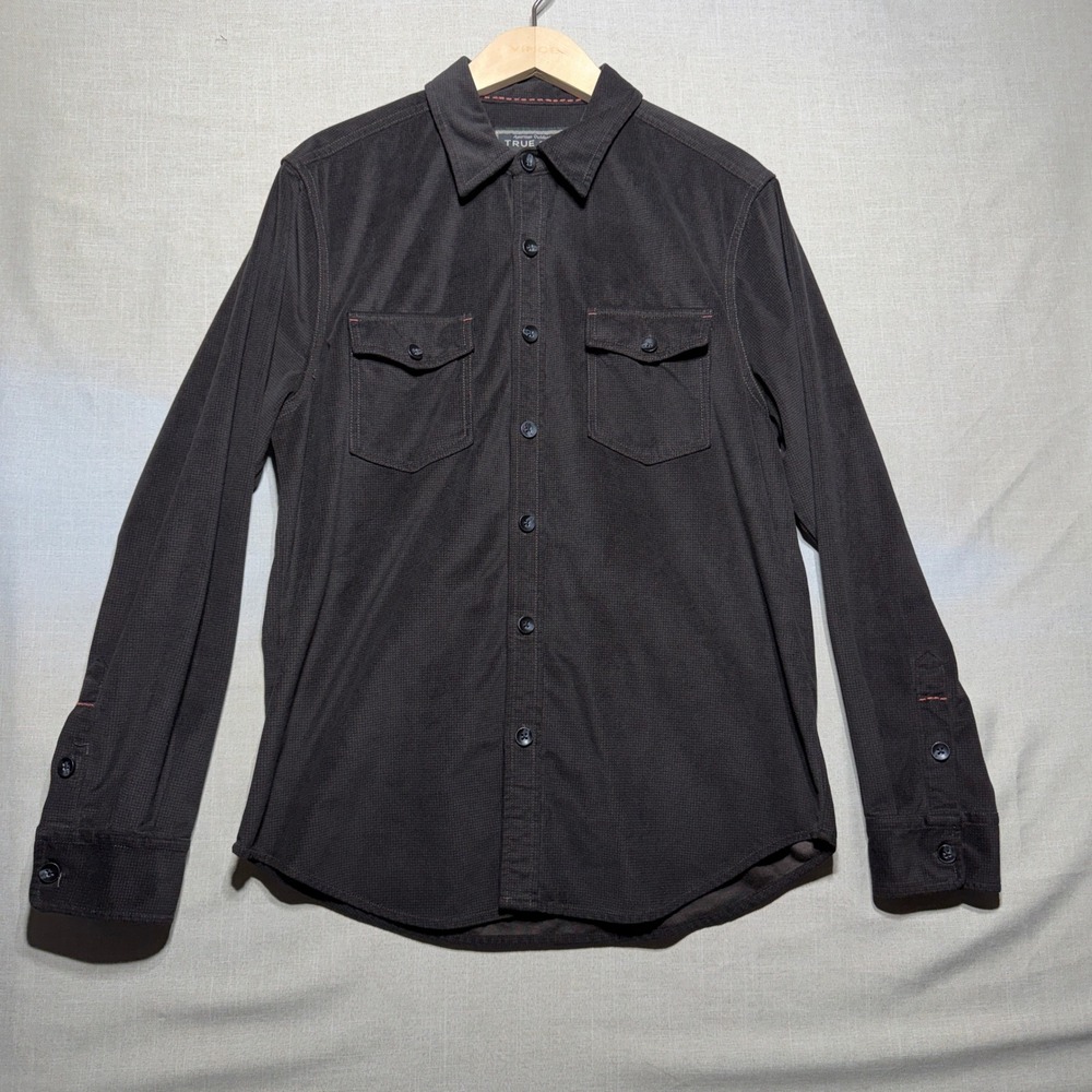 True Grit Shirt Mens M Brown LS American Outdoor Co. Textured Button Down Warm